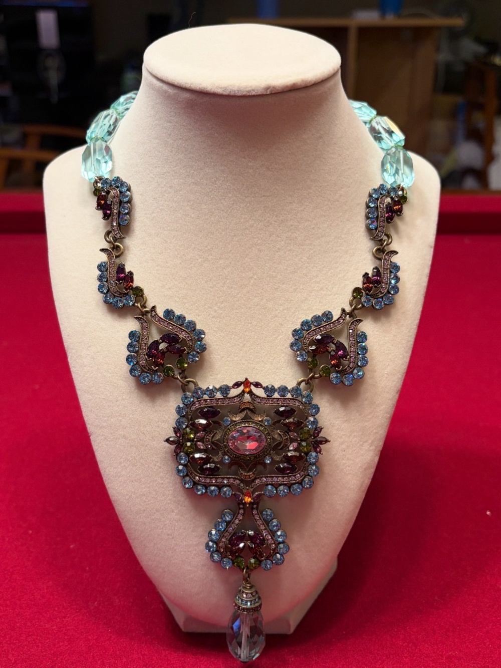Heidi Daus Aqua Crystal Statement Necklace Vintage Style